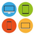 Modern flat icons touching tablet, laptop and smart phone Royalty Free Stock Photo