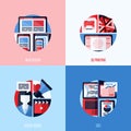 Modern flat icons of web design, 3D printing, social media, SEO Royalty Free Stock Photo