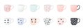 Modern flat illustration of a collection of modern cups decorated with design elements. Isolated set of colored mugs Royalty Free Stock Photo