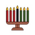 Modern flat illustration of Kwanzaa kinara with shadows, outline - candle holder menorah with seven candles. Vector Royalty Free Stock Photo