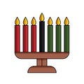 Modern flat illustration of Kwanzaa kinara with shadows, outline - candle holder menorah with seven candles. Vector