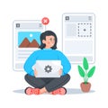 Modern flat illustration of a web developer coding at a professional workspace Royalty Free Stock Photo