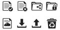 Modern flat interface icon set featuring document, folder, cloud, download, upload, and trash bin symbols for web and Royalty Free Stock Photo