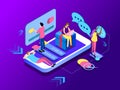 Modern flat isometric design concept of E-commerce. People buying products in the online store, Online Shopping concept Royalty Free Stock Photo