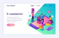 Modern flat isometric design concept of E-commerce. People buying products in the online store, Online Shopping concept for Royalty Free Stock Photo