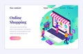Modern flat isometric design concept of Online Shopping. People buying products in the online store Royalty Free Stock Photo