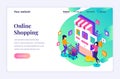 Modern flat isometric design concept of Online Shopping. Women buying products in the mobile application store for website Royalty Free Stock Photo