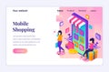 Modern flat isometric design concept of Online Shopping. Young Women buying products in the mobile application store for website Royalty Free Stock Photo