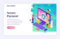 Modern flat isometric design concept of Secure Payment, money transfer protection with characters for website and mobile website. Royalty Free Stock Photo
