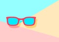 modern flat red sun glasses icon with shadow on blue and pink ba Royalty Free Stock Photo
