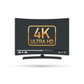 Modern flat screen tv with ultra high definition, 4k ultra hd screen format. Tv with online player. Vector illustration. Royalty Free Stock Photo