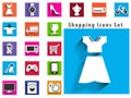 Modern flat shopping icons with long shadow effect in stylish
