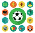 Modern flat soccer icons set with long shadow effect