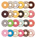 Modern flat style icons of colorful donuts, vector Royalty Free Stock Photo