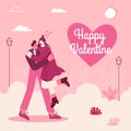 Valentine`s Day greeting card. Happy man carrying his Girlfriend. modern flat style vector illustration Royalty Free Stock Photo