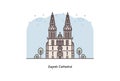 Travel Croatia - Vector line illustration of Zagreb Cathedral.