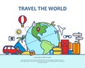 Modern flat thin line colorful design vector illustration, concept of travelling around the world, journey and trip to