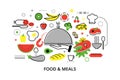 Modern flat thin line design vector illustration, concepts of homemade food and restaurant meals Royalty Free Stock Photo