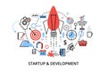 Modern flat thin line design vector illustration, concepts of startup project, business strategy and innovation development