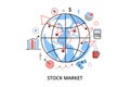 Modern flat thin line design vector illustration, infographic concept with icons of stock market process and securities trading Royalty Free Stock Photo