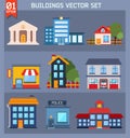 Modern flat vector buildings set.