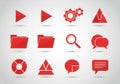 Modern flat vector icon set in red for web, data, media, communication, and ui Royalty Free Stock Photo