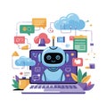 Artificial Intelligence Chatbot Assistant on Laptop with Cloud Technology Royalty Free Stock Photo