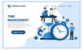 Modern flat web page design concept of time management with people work near big clock and hourglass. Flat landing page template. Royalty Free Stock Photo