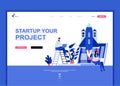 Modern flat web page design template concept of Startup Your Project decorated people character Royalty Free Stock Photo