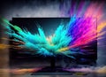 Modern flatscreen with color explosion coming out the television Royalty Free Stock Photo