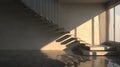 Modern floating concrete staircase with dramatic sunlit shadows in an interior Royalty Free Stock Photo