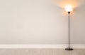 Modern floor lamp against light wall indoors
