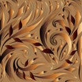 Modern floral 3d seamless pattern. Vector gold brown beautiful b Royalty Free Stock Photo