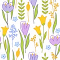 Modern floral handrawn seamless pattern background on white. Vector illustration.