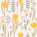 Modern floral handrawn seamless pattern on light background. Vector illustration. Royalty Free Stock Photo