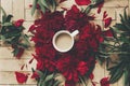 Modern floral instagram blogging image. stylish coffee and beaut