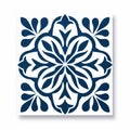 Modern Floral Stencil With Blue Decorative Design - Woodblock Printing Style