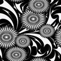 Modern flowers vector seamless pattern. Black and white floral b Royalty Free Stock Photo