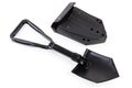 Modern folding steel entrenching tool and case on white background