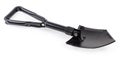 Modern folding steel entrenching tool on a white background