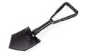 Modern folding steel entrenching tool on a white background