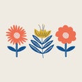 Modern folk boho single isolated flowers in Scandinavian style. Floral Slovak plant cutout collage decor elements. Swedish