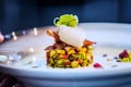 Modern food stylist decorating meal for presentation in restaurant