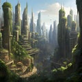 A modern forest city built with futuristic design and architecture