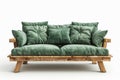 Modern forest green color couch with pillows. Modern sofa on white background.