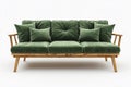 Modern forest green color couch with pillows. Modern sofa on white background.