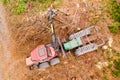Modern forest machine in an forest from above top down Royalty Free Stock Photo