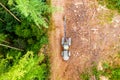 Modern forest machine in an forest from above top down Royalty Free Stock Photo