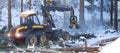 modern forestry machine in a winter forest Royalty Free Stock Photo