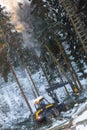 modern forestry machine in a winter forest